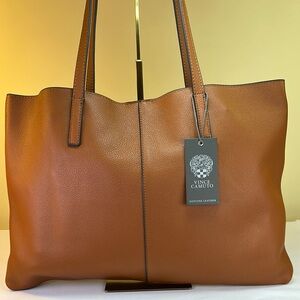NWT Vince Camuto Leather Tote Color Cider Black detailing